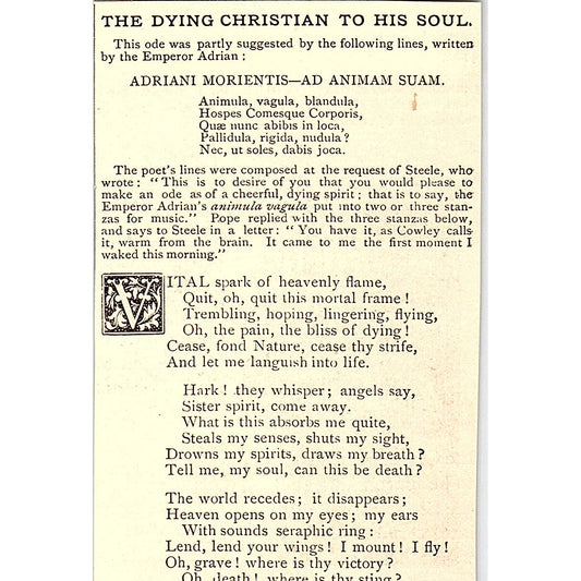 The Dying Christian to His Soul - Alexander Pope 1884 Poem AG3-M1