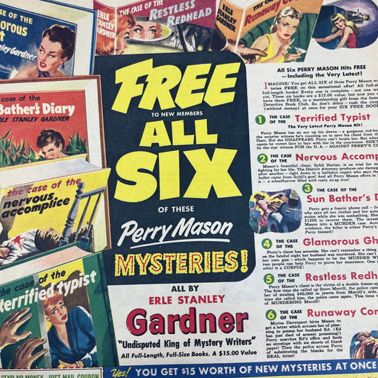 Detective Book Club Perry Mason Mysteries 10x13 Magazine Advertisement FL6-7