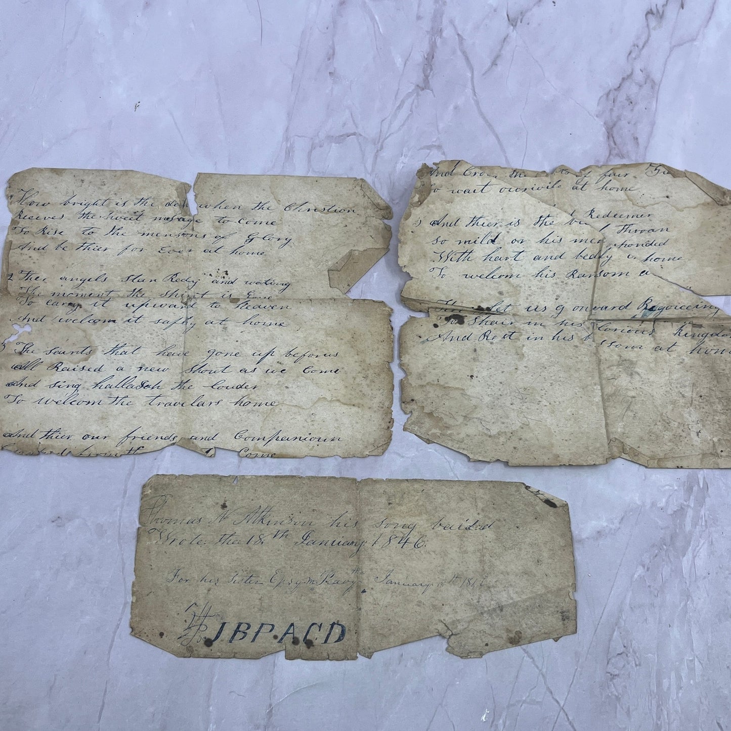 1846 Handwritten Song - Thomas Atkinson to Epsy M. Peavy Butler County AL AF9-3