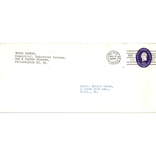 1952 Harry Lorber Philadelphia PA Hire Handicapped Cancel Postal Cover TH9-L1