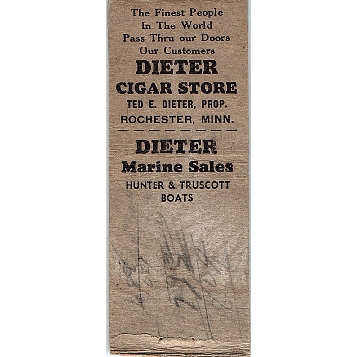 Dieter Cigar Store Rochester MN Vintage Matchbook Cover SC7-Y1
