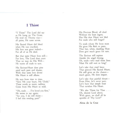 I Thirst Alma De La Cruz Vintage Catholic Prayer Leaflet TH2-PC2
