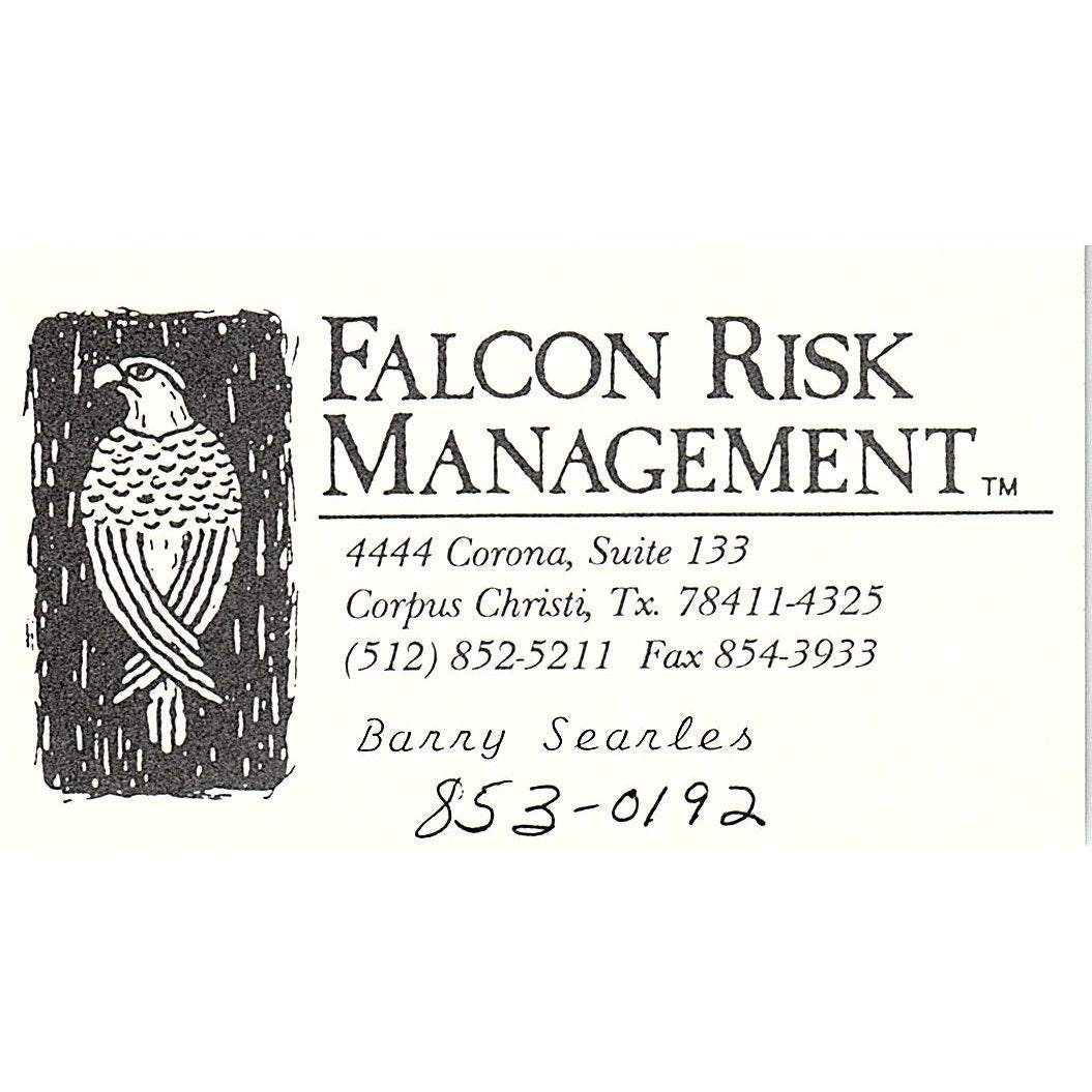 Falcon Risk Management Barry Searles Corpus Christi Vtg Business Card SD9-B13