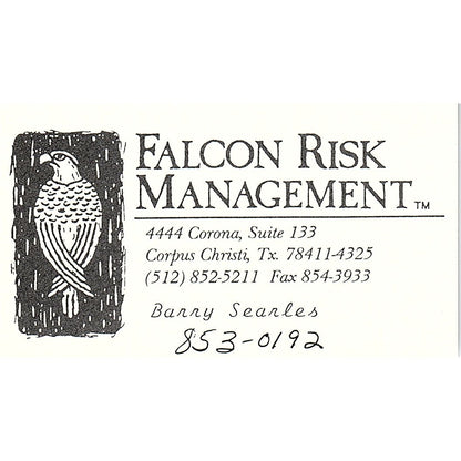 Falcon Risk Management Barry Searles Corpus Christi Vtg Business Card SD9-B13