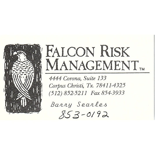 Falcon Risk Management Barry Searles Corpus Christi Vtg Business Card SD9-B13