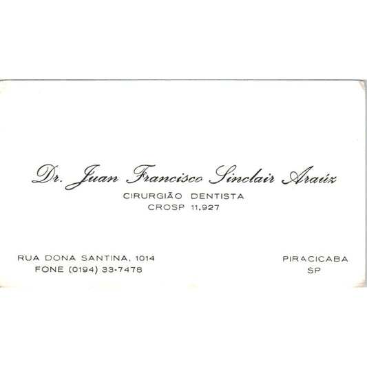 Dr. Juan Francisco Sinclair Araúz Cirurgião Dentista Piracicaba SP Card SD8-B16