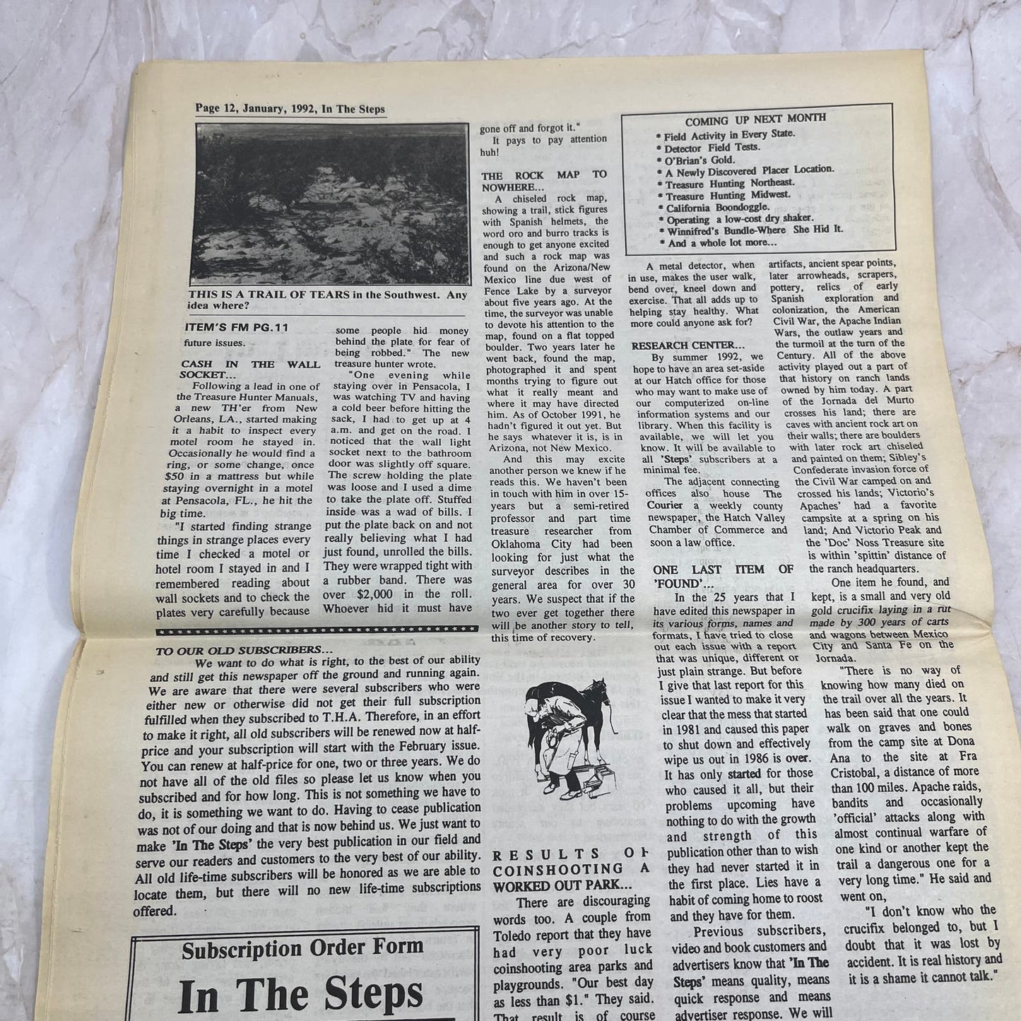 1992 Jan - In the Steps of the Treasure Hunter Newspaper - Hatch NM M20