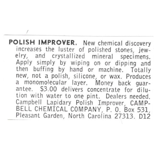 Campbell Chemical Company Polish Improver Pleasant Garden NC 1972 Ad AF8-S20