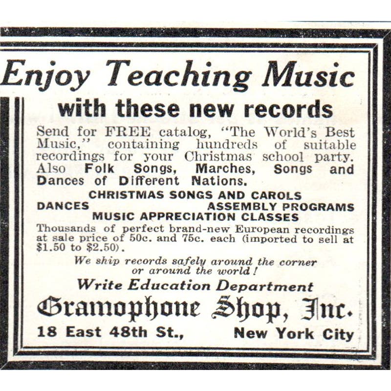 Gramophone Shop Inc NY Teaching Music 1930s Magazine Advertisement AE4-I2