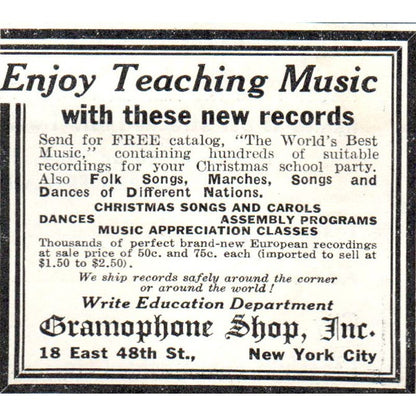 Gramophone Shop Inc NY Teaching Music 1930s Magazine Advertisement AE4-I2