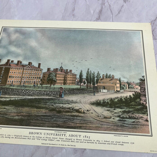 Brown University, About 1825 Vintage 9x12" Art Print Lithograph V19