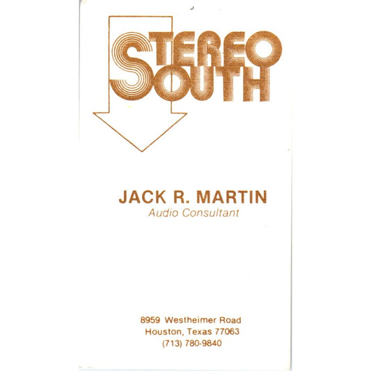 Stereo South Jack R. Mountain Houston TX Vintage Business Card SD8-B20