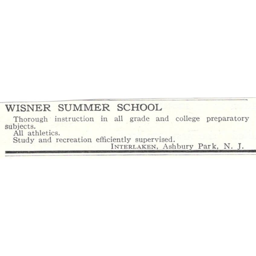 Wisner Summer School Interlaken Ashbury Park NJ c1918 Advertisement AE5-SA10