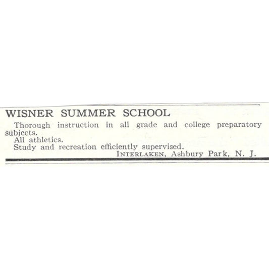 Wisner Summer School Interlaken Ashbury Park NJ c1918 Advertisement AE5-SA10