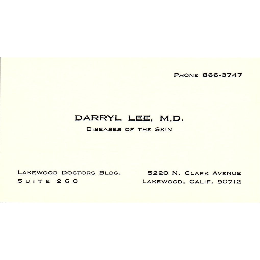 Darryl Lee Diseases Of The Skin Lakewood CA Vintage Business Card SB4-B1