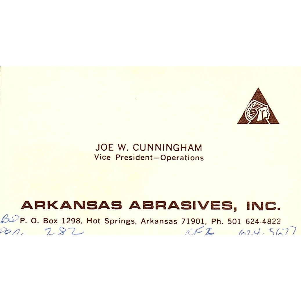 Arkansas Abrasives Joe W. Cunningham Springs Arkansas Business Card SB4-B10