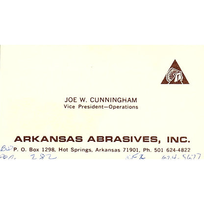 Arkansas Abrasives Joe W. Cunningham Springs Arkansas Business Card SB4-B10