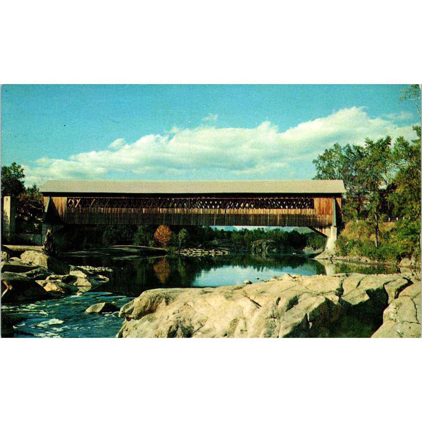 Old Lattice Bridge Pemigewasset River Woodstock NH Covered Bridge Postcard PC15