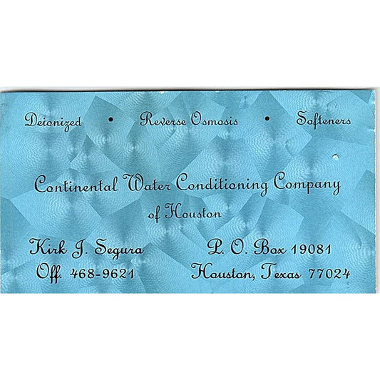 Kirk J. Segura Continental Water Conditioning Co of Houston Business Card SE5-B1