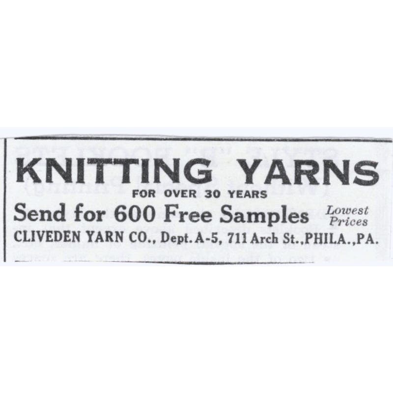 Knitting Yarns Cliveden Yarn Co Philadelphia 1930s Magazine Advertisement AE4-I3