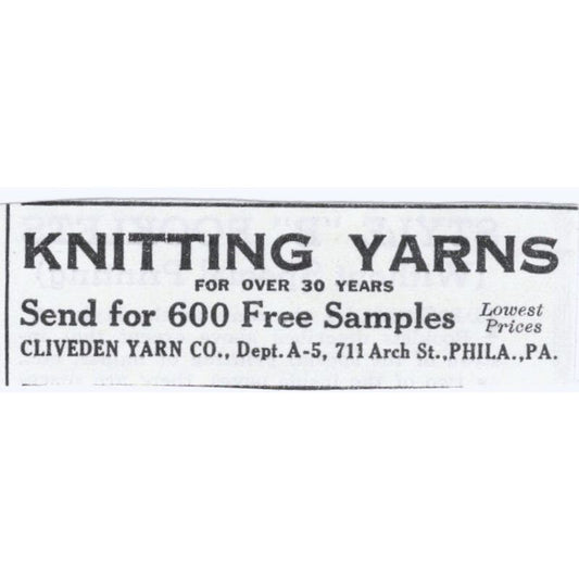 Knitting Yarns Cliveden Yarn Co Philadelphia 1930s Magazine Advertisement AE4-I3