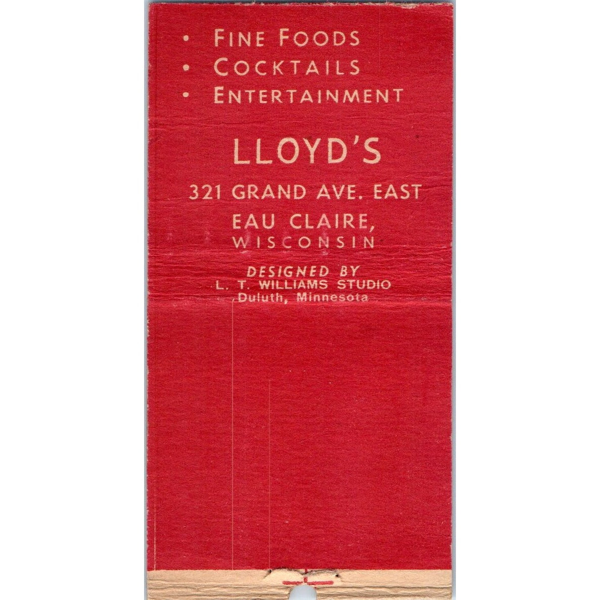 Lloyd's Melody Lane Lounge Cameo Room Eau Claire Vintage Matchbook Cover SF4-Y6