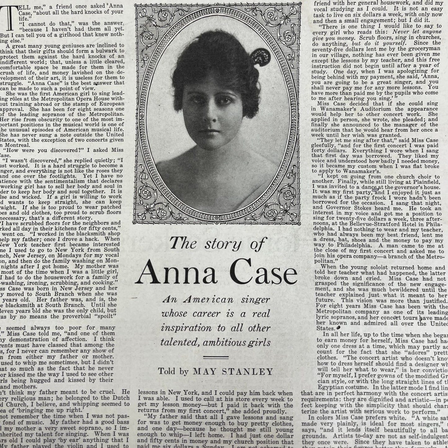 The Story of Anna Case American Singer Max Stanley 1918 Magazine Article FL6-10