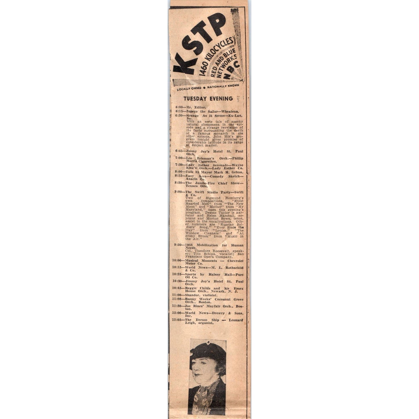 KSTP NBC Radio Schedule Minnesota 1935 Minneapolis Journal Article AE7-N4