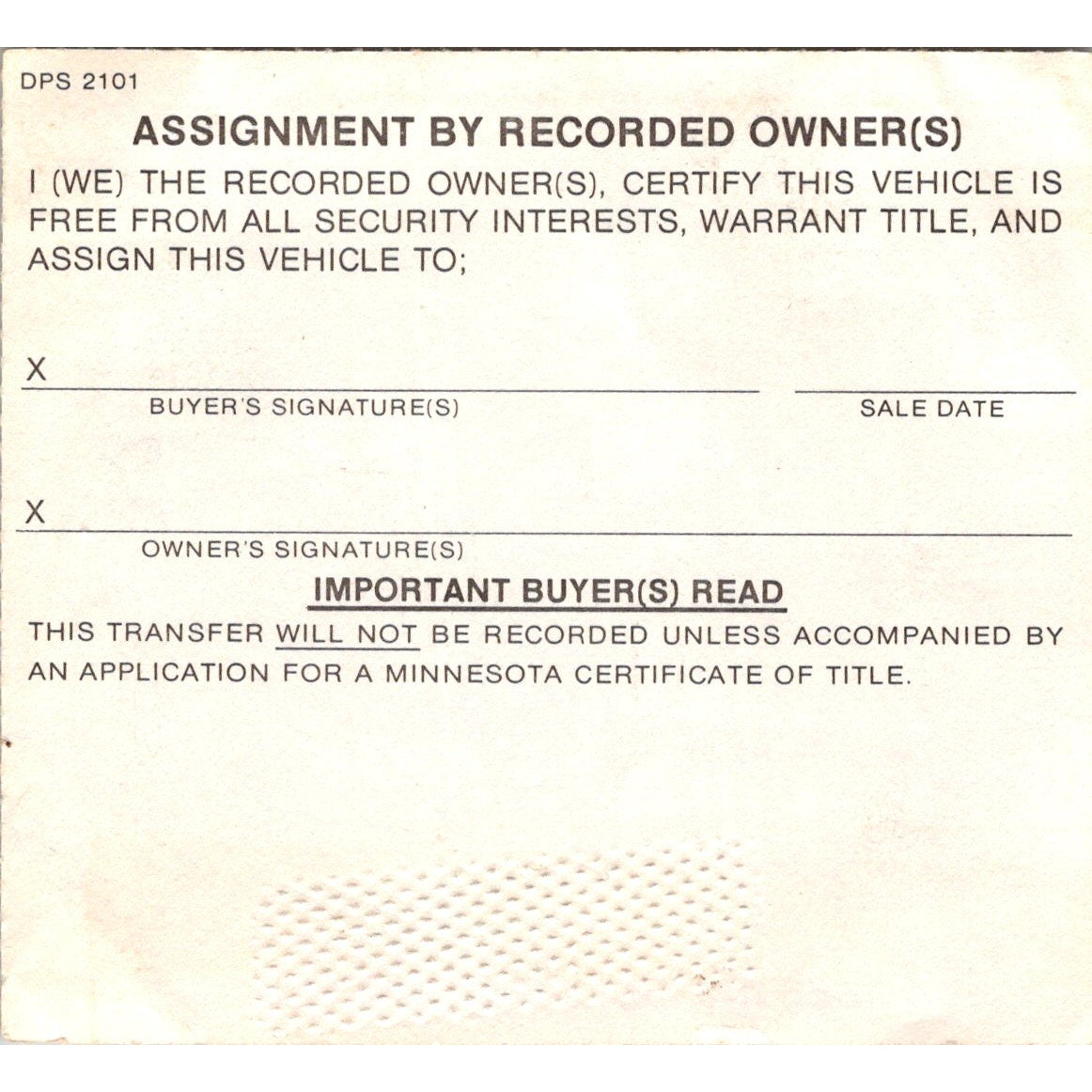 1969 Oldsmobile Registration Stub Rosemount MN 1977 AJ4-M1