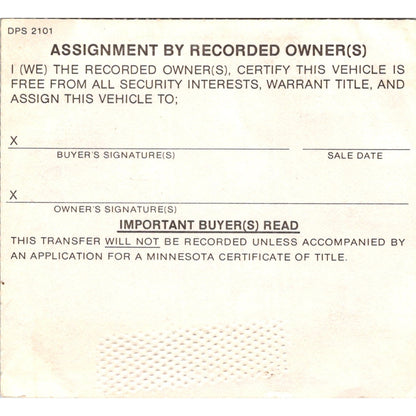 1969 Oldsmobile Registration Stub Rosemount MN 1977 AJ4-M1