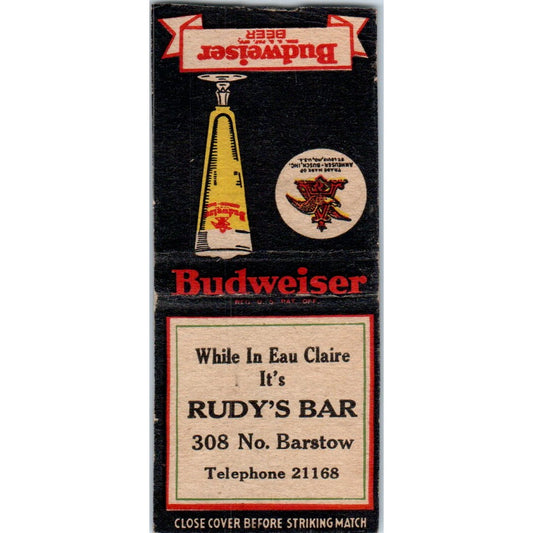 Rudy's Bar Eau Claire Wisconsin Vintage Matchbook Cover SD4-Y12