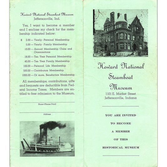 Howard National Steamboat Museum Jeffersonville IN Vtg Travel Brochure TH2-TB5