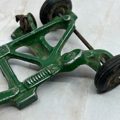 Vtg Sickle Bar Pull Behind mower Metal toy green 9826 Rubber Wheels 3.5” TH5