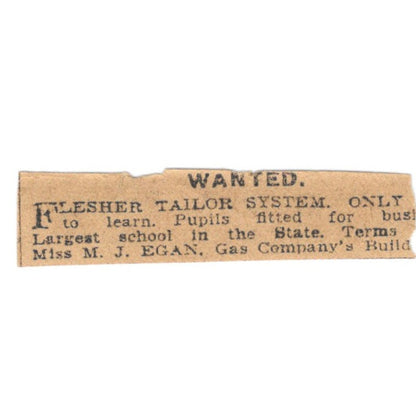 Miss M.J. Egan Flesher Tailor System Hartford 1901 Newspaper Ad AD8-HS8