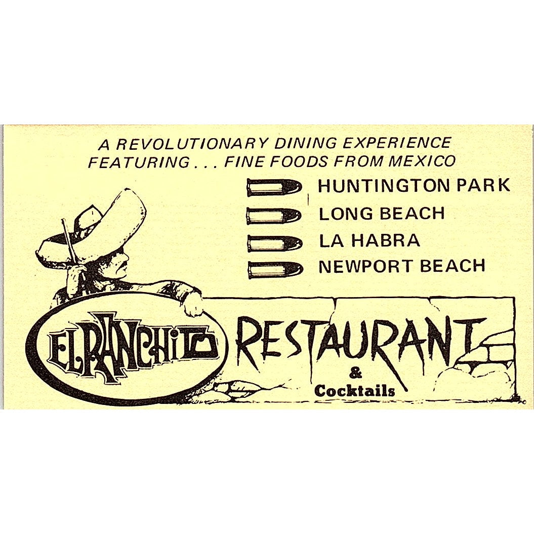El Panchito Restaurant & Cocktails Long Beach Vintage Business Card SD9-B11