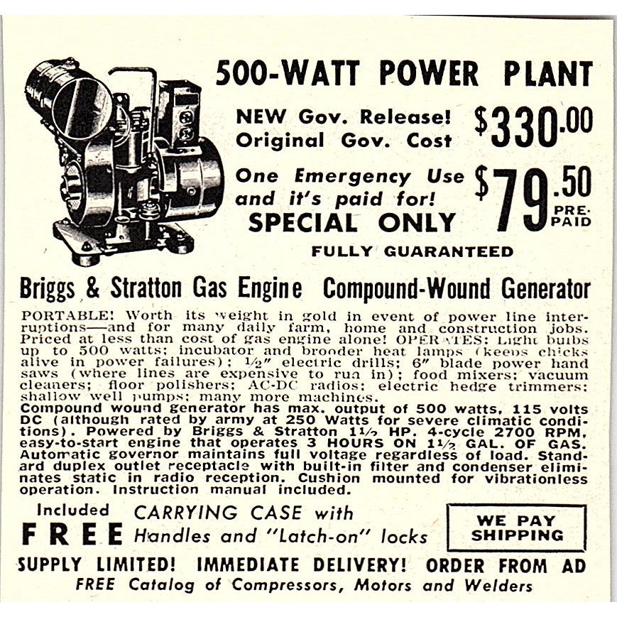 500-Watt Power Plant - Roberts Electric Co Chicago IL 1955 Ad AF9-M3