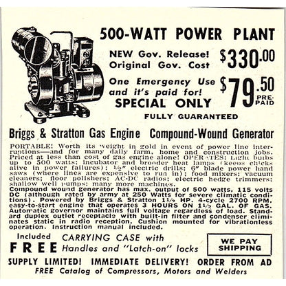 500-Watt Power Plant - Roberts Electric Co Chicago IL 1955 Ad AF9-M3