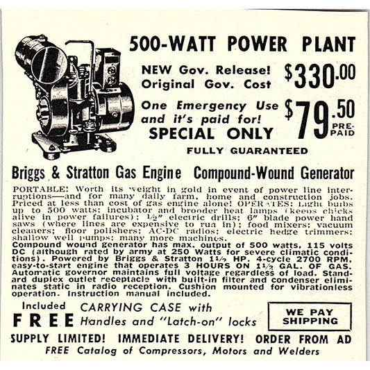 500-Watt Power Plant - Roberts Electric Co Chicago IL 1955 Ad AF9-M3