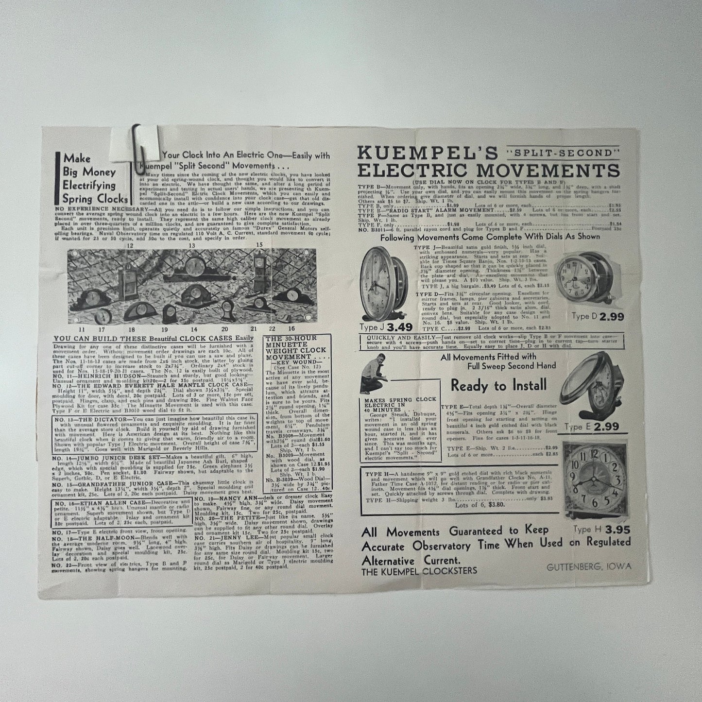 The Kuempel Clocksters Clocks Guttenberg IA Letterhead & Envelope K22