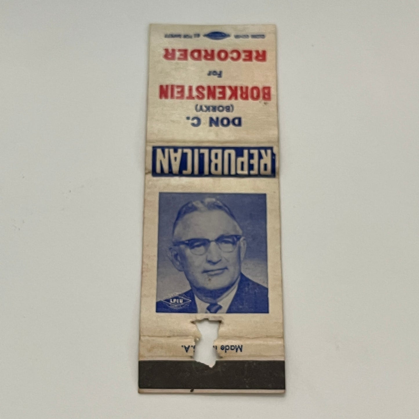 Vote Don C Borky Borkenstein for Recorder Republican Matchbook MB59-1