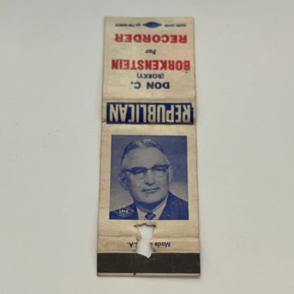 Vote Don C Borky Borkenstein for Recorder Republican Matchbook MB59-1