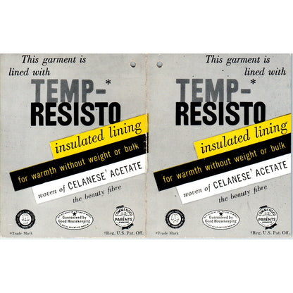 Vintage Temp-Resisto Insulated Lining Garment Tag AE2