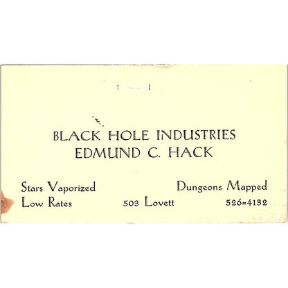 Black Hole Industries Edmund C Hack Stars Vaporized Vintage Business Card SF3-B2