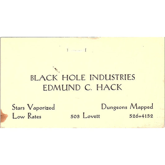 Black Hole Industries Edmund C Hack Stars Vaporized Vintage Business Card SF3-B2
