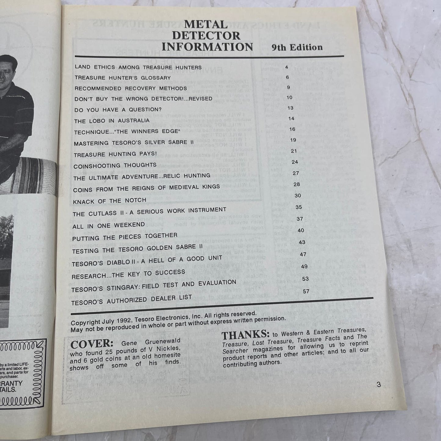 1992 Tesoro Metal Detector Information Booklet M20