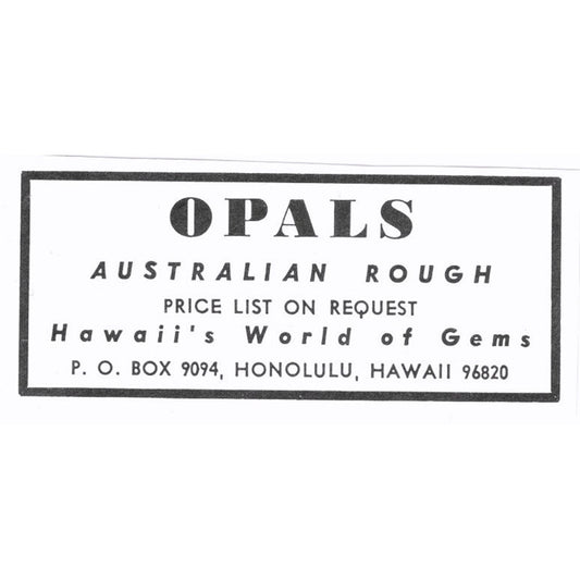 Hawaii's World of Gems Australian Opals Honolulu HI 1972 Ad AF8-S7
