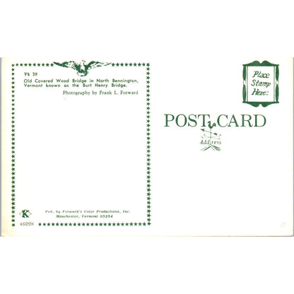 Burt Henry Bridge North Bennington VT Vintage Covered Bridge Postcard PC12