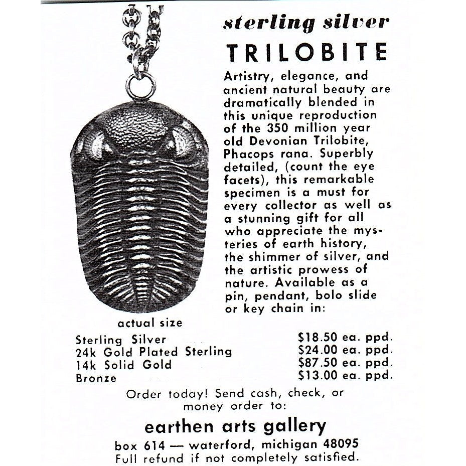 Earthen Arts Gallery Trilobites Waterford Michigan 1972 Ad AF8-M1