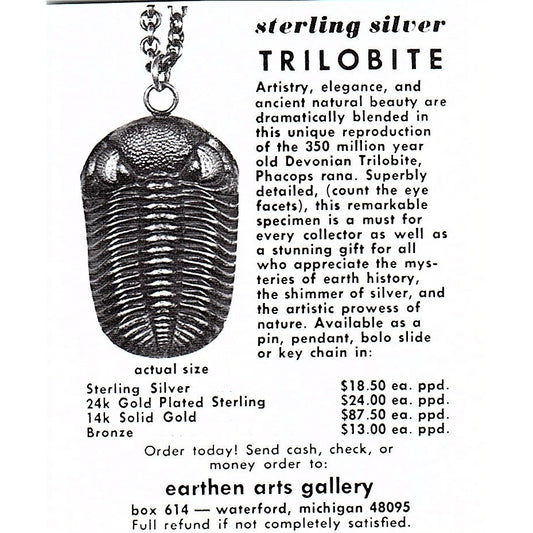 Earthen Arts Gallery Trilobites Waterford Michigan 1972 Ad AF8-M1