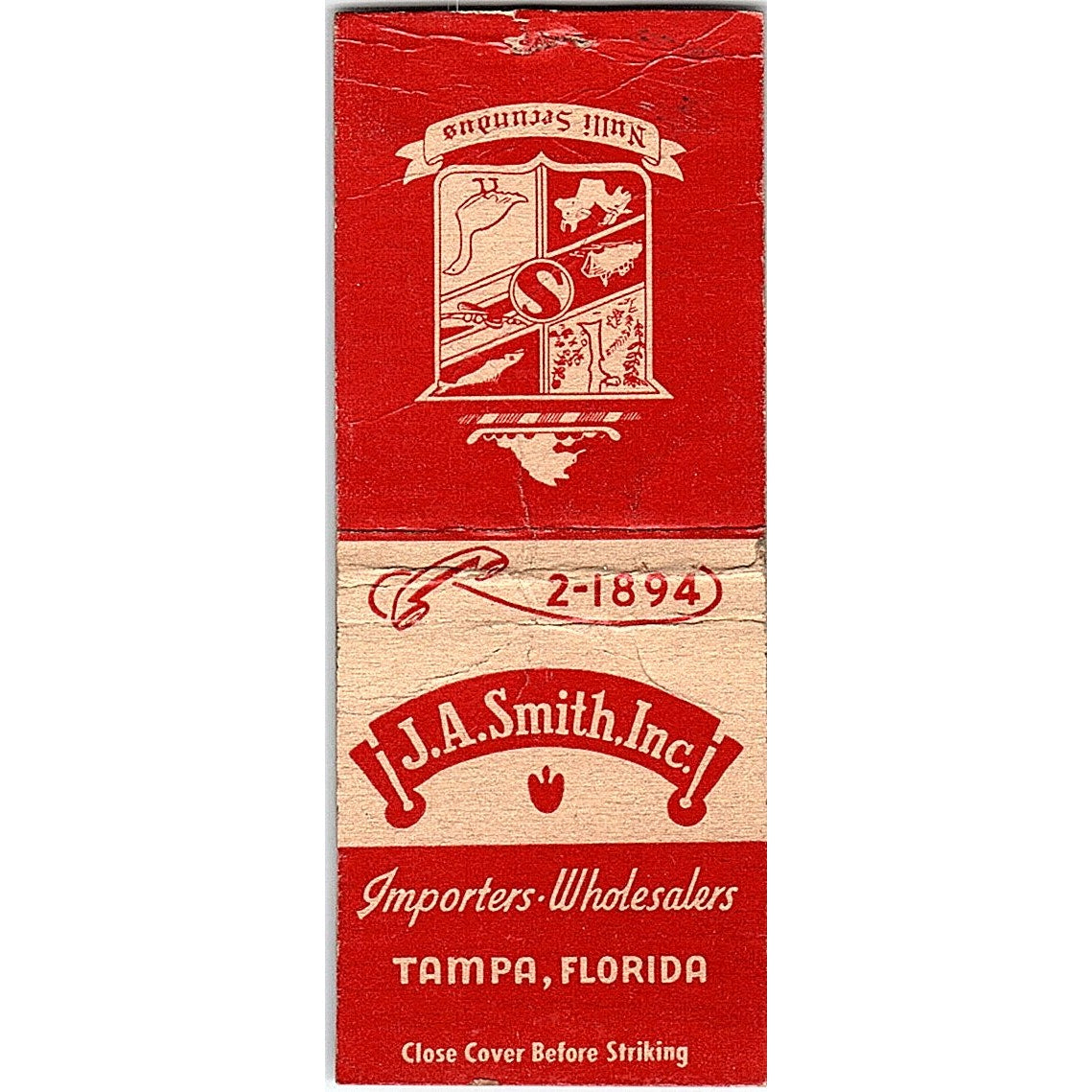 J.A. Smith Inc Importers Tampa Florida Vintage Matchbook Cover SC7-Y1